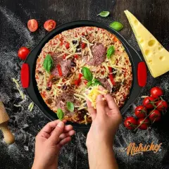 NutriChef 14.8" 6-Piece Non-Stick Perforated Pizza Tray with Silicone Handle Carbon Steel NCBPIZ1X6