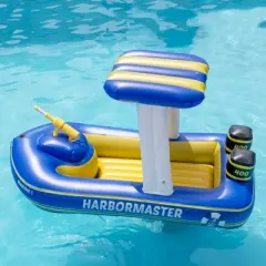 Swimline 67" Blue and Yellow Harbor Master Patrol Boat with Pump Squirter Swimming Pool Float
