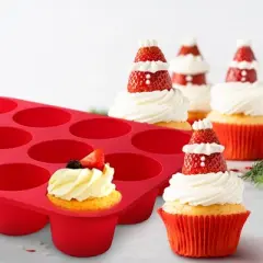 Cheer Collection Food-Grade Nonstick Platinum Silicone 12-Cup Muffin Pan (Set of 3)