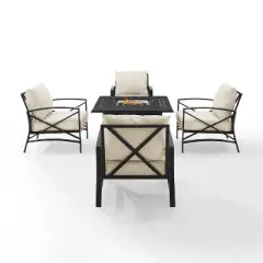 Kaplan 5pc Outdoor Conversation Set with Dante Fire Table & 4 Arm Chairs - Oatmeal - Crosley