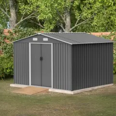 Gulches 10X8 FT Outdoor Storage Shed,  Metal Foundation & Lockable Doors, Tool Shed for Garden, Patio, Backyard, Lawn, Grey