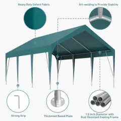 Carport Replacement Canopy Cover 13 x 20 ft, Garage Top Tent Shelter Tarp Heavy-Duty Waterproof & UV Protected, Easy Installation with Ball Bungees