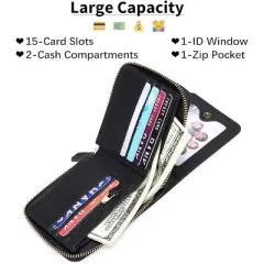 FATMOON Men's Wallet,RFID Blocking Genuine Leather Wallet - Slim Bifold Front Pocket Wallet with Zipper Closure, Credit Card Holder