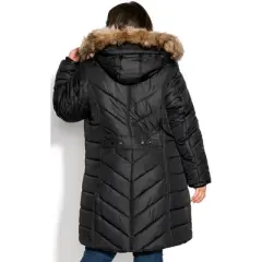 AVENUE | Chevron Long Puffer Coat - black