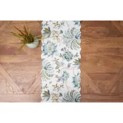 C&F Home Braganza Teal Rectangle Cotton Table Runner 14" x 51" Floral Design All Seasons Kitchen Dining Dinner Table Tablerunner Decor Decoration