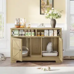 Cat Litter Box Enclosure for 2 Cats, 47" Double Hidden Cat Litter Box Furniture, Wood Cat Washroom, Indoor Pet House End Table, Fit Most Litter Box