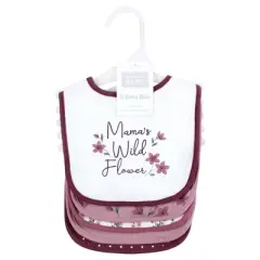 Hudson Baby Infant Girl Cotton Bibs, Plum Wildflower, One Size
