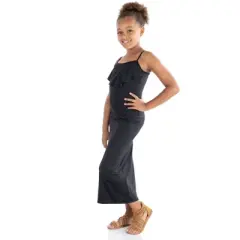 24seven Comfort Apparel Girls Ruffle Spaghetti Strap Maxi Dress-Black-M