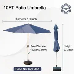 Syemin Outdoor Patio Umbrella with 8 Sturdy Ribs, Push Button Tilt and Crank, Waterproof, UV-Resistant Uitable for Garden, Blue, 120"*120"*97.2"