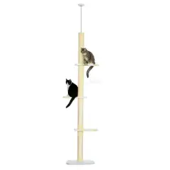 YOOCOZZ PawHut 4-Tier Tall Cat Tower, Floor to Ceiling, 87 - 103 Inch with Plush Platforms, Sisal Scratching Posts, Toy Ball for Indoor Cats-Yellow