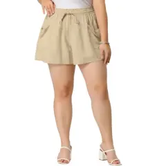 Agnes Orinda Women's Plus Pants Casual Drawstring Waist Shorts with Front Pokcets