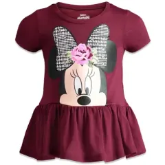 Disney Minnie Mouse Girls Peplum T-Shirt and Leggings Outfit Set Toddler to Little Kid