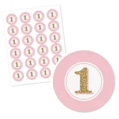 Big Dot of Happiness 1st Birthday Girl - Fun to be One - First Birthday Party Circle Sticker Labels - 24 Count