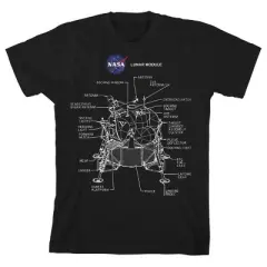 NASA Lunar Module White Line Schematic Black Graphic Tee Toddler Boy to Youth Boy