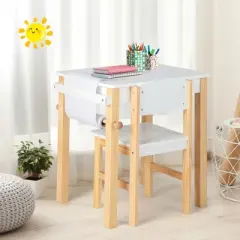 Costway Kids Table and Chair Set Wooden Activity Drawing Study Desk with Paper Roll  Drawer