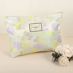 Unique Bargains Women's Canvas Fruit Pattern Makeup Bag Green