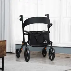HOMCOM Aluminum Rollator Walker for Seniors and Adults with 10'' Wheels, Seat, Backrest, Folding Upright Walker w/ Adjustable Handle Height