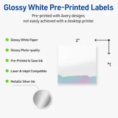 Avery Square Labels, Watercolors Design, 2" x 2", 120ct