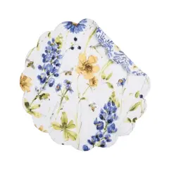 C&F Home Lovely Blues Scalloped Round Placemats Set of 6 Floral Design All Seasons, 17"