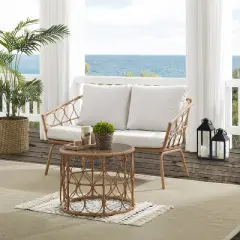 Juniper 2pc Outdoor Wicker Conversation Set with Loveseat & Coffee Table - Cream/Natural - Crosley