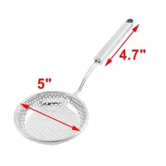 Unique Bargains Tableware Meshy Hole Design Spoon Strainer Ladle 5'' Dia Silver Tone 1 Pc