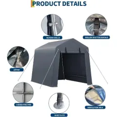 Acekool 6x6 FT Portable Outdoor Storage Shed, Dual Roll-Up Zipper Doors, Heavy-Duty Waterproof PE Tarp, UV-Resistant Shelter for Tools, Gray