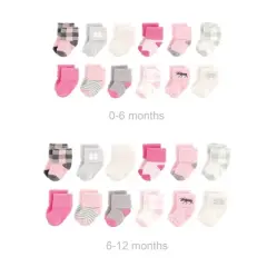 Hudson Baby Infant Girl Grow with Me Cotton Terry Socks, Pink Moose, 0-6 and 6-12 Months