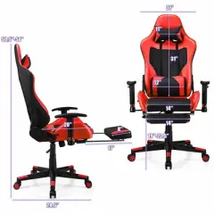 Costway Massage Gaming Chair Recliner Racing Chair w/ Massage Lumbar Support & Footrest