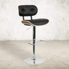 Flash Furniture Bentwood Adjustable Height Barstool with Button Tufted Vinyl Upholstery