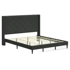 Glenwillow Home Huppe Upholstered Platform Bed Frame, Button-Tufted MCM Wingback, Mattress Foundation, No Box Spring Needed, Easy Assembly