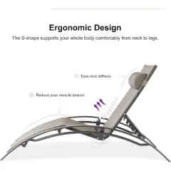 PURPLE LEAF 3 PCS Patio Oversized Chaise Lounge Chair Set with Side Table Pool Adjustable Recliner Chairs for Outside Sunbathing Loungers, Beige