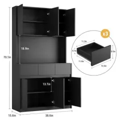 71" Tall Kitchen Pantry Cabinet, Kitchen Hutch Storage Cabinet with Led Lights and Power Outlets