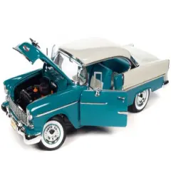 1955 Chevrolet Bel Air Skyline Blue and India Ivory White "American Muscle" Series 1/18 Diecast Model Car by Auto World