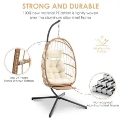 Brafab Swing Egg Chair with Stand and Footrest for Indoor Outdoor,Beige