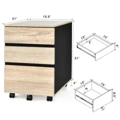 Costway 3-Drawer Mobile File Cabinet Vertical Filling Cabinet for Home Office