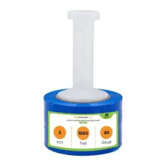 PSBM 18 Rolls 3" x 1000 Ft. x 80 Gauge Blue Cast Stretch Wrap with Plastic Handle