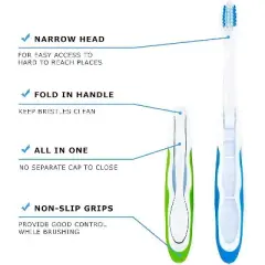 Lingito Travel Toothbrush, Folding Feature - Multicolor (Pack of 6)