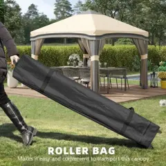 DSVIMOY Outdoor Pop Up Canopy Tent with Netting, Instant Tent with Wheeled Carry Bag and 4 Sand Bags, Height Adjustable, Beige, 116.5*116.5*114.25