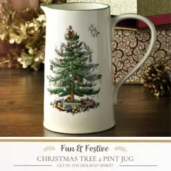Spode Christmas Tree 32 Oz Porcelain Jug - Festive Holiday Kitchenware for Milk, Cream, Juice - Elegant Tableware for Christmas Celebrations
