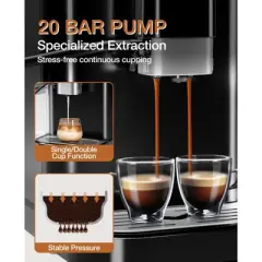 Garvee Fully Automatic Espresso Machine with Built-In Grinder and Milk Frother - One-Touch Operation for Latte, Cappuccino,1.5L Water Tank