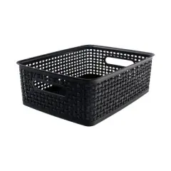 Thinkspace Plastic Weave Bin, Medium, Black, Pack of 3