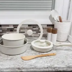 Home-Complete 8PC Cookware Set with Handle, Cream