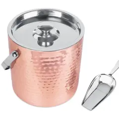 BirdRock Home Hammered Ice Bucket with Scoop & Lid - 2.8 Liter - Copper