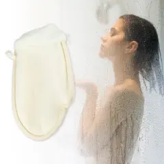Unique Bargains Bathroom Loofah Sponge Glove 8.66"x6.54" Beige 1 Pc