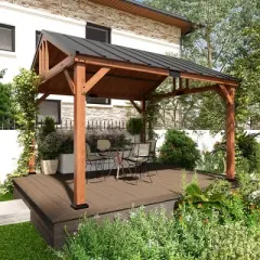 Outsunny&nbsp;12' x 11' Hardtop&nbsp;Gazebo Canopy with&nbsp;Solid Wooden&nbsp;Frame and Waterproof Asphalt Roof, for&nbsp;Patio,&nbsp;Backyard, Deck, Porch, Brown