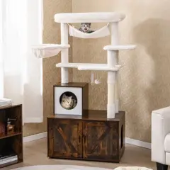 Tangkula 59 inch Cat Tree w/ Litter Box Enclosure w/ Hidden Washroom Scratching Posts
