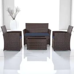 Mshliw 4-Piece Outdoor PE Wicker Furniture Set, Patio Gray Rattan Sectional Sofa with Washable Cushions for Garden, Porch, or Balcony