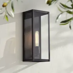 John Timberland Modern Industrial Outdoor Wall Light Fixture Sand Black 14 1/4" Clear Glass for Exterior House Porch Patio Outside