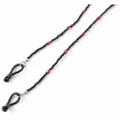 Black Glass Beads Eyeglass Chain by Calabria|Painted Beads|Pearl & Gold Accents|26.5" Length|