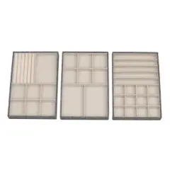 Household Essentials 3pc Stacking Jewelry Trays Graphite Linen: Stackable Jewelry Organizer & Storage, Gray, Adult Use